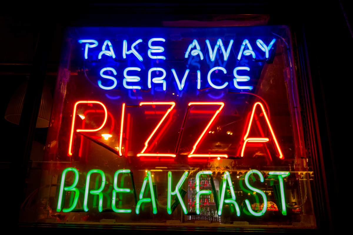 Fast food shop neon sign.