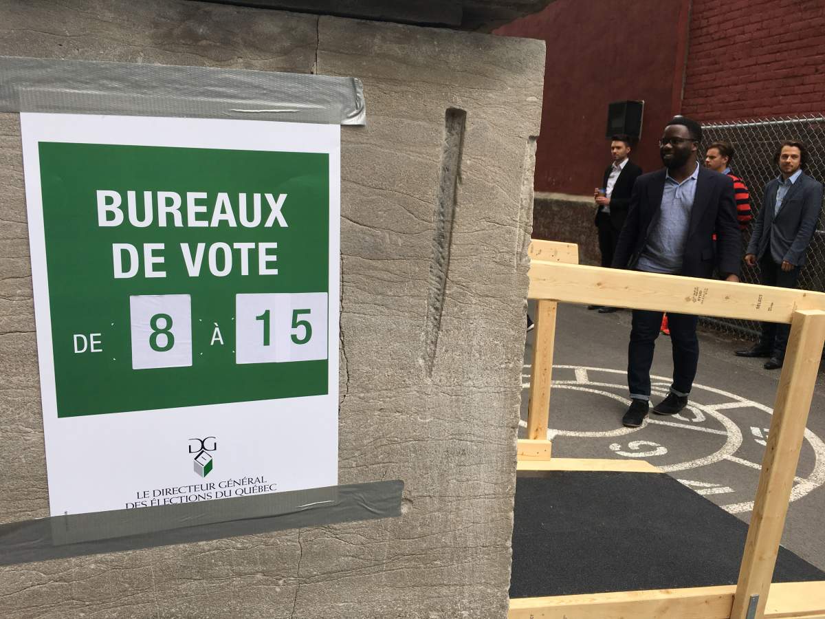 Quebec's Liberal Party candidate Jonathan Marleau heads to the polls, Monday, May 29, 2017.