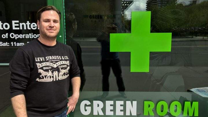 The Green Room Society president and CEO Frederick Pels stands outside a newly opened location in Calgary's Beltline neighbourhood.