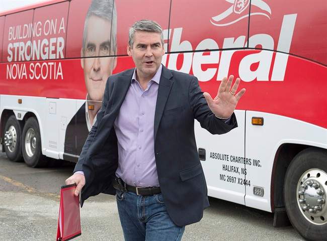 Nova Scotia Premier Stephen McNeil arrives for an infrastructure announcement as he campaigns in Halifax on Monday, May 1, 2017. The provincial election will be held Tuesday, May 30. 