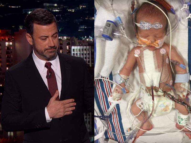 Jimmy Kimmel chokes up as he talks about his newborn son Billy's heart condition.