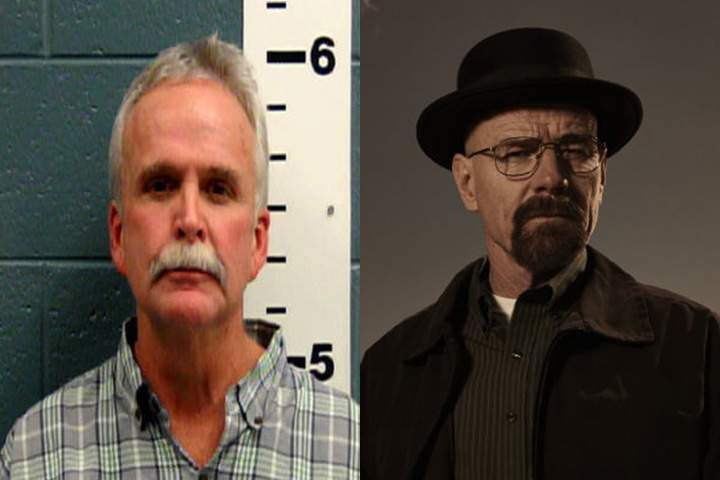John Gose, left, and Bryan Cranston as Walter White. 