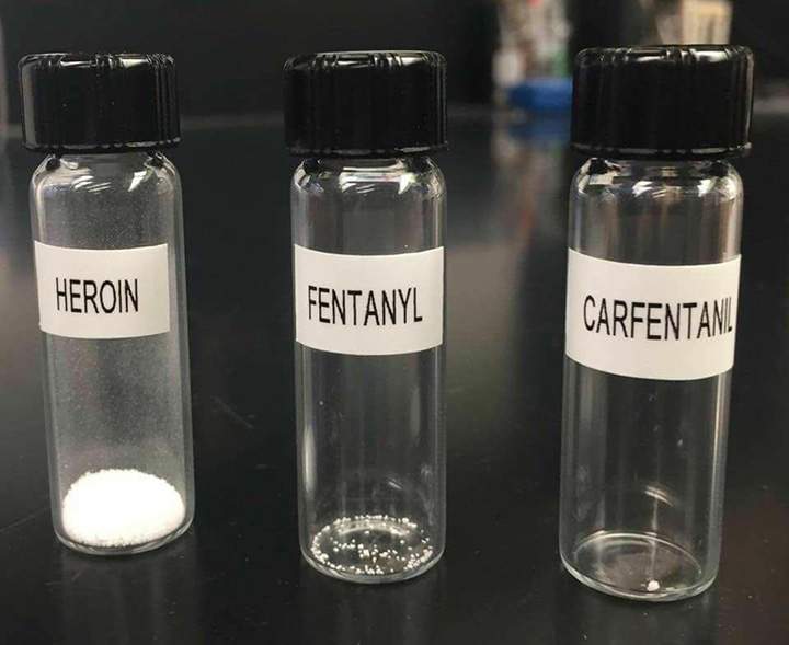 Kensington Police Service photo posted on the department’s Facebook page comparing three vials of synthetic opioids.