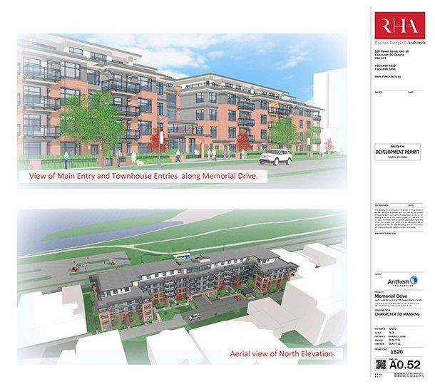 An artist's rendering of a proposed development which would sit on a site currently occupied by thirteen character homes along Memorial Drive.