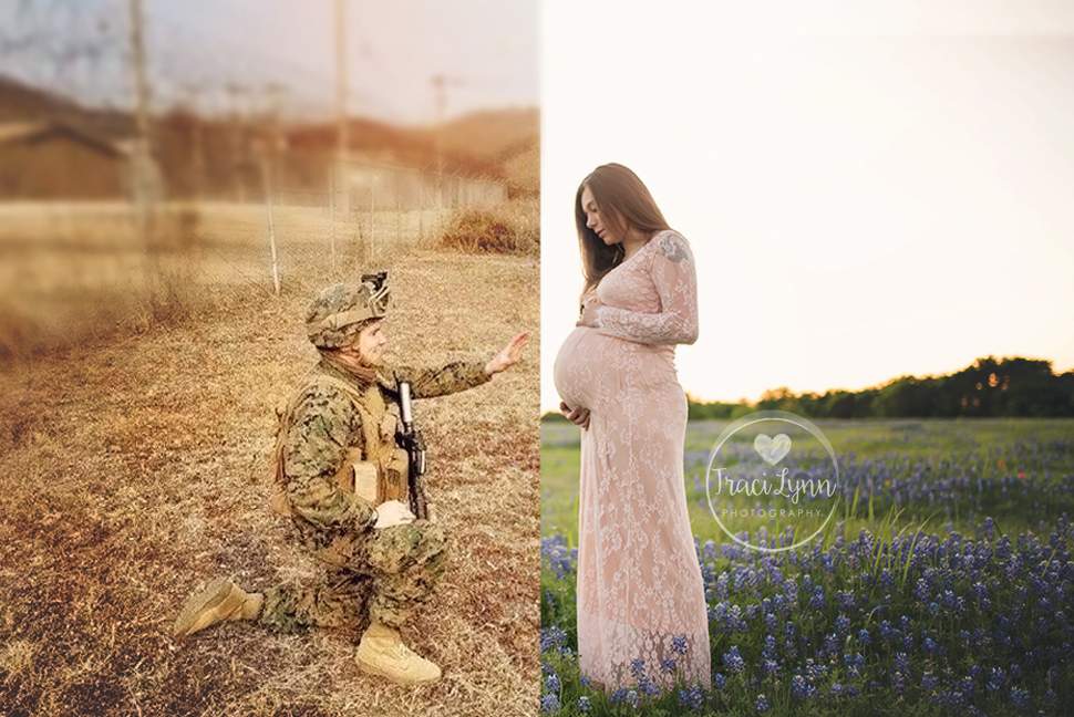 Military couple poses for touching maternity photo while 10,000 km apart - image