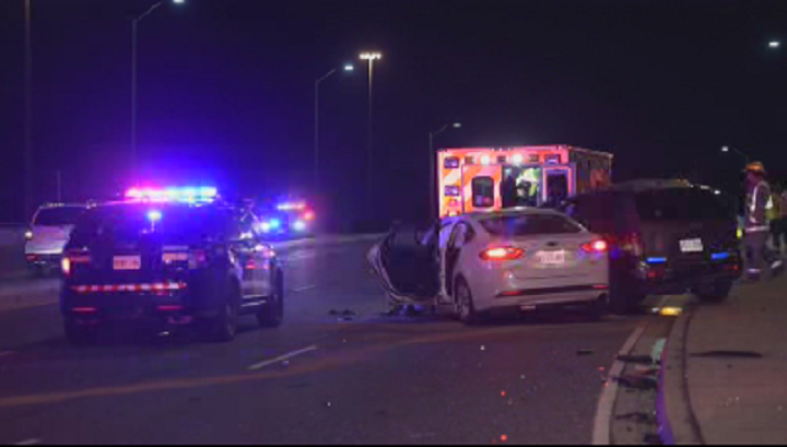 OPP have charged a man after a police chase ended in a multi-vehicle collision in Mississauga on Saturday. Andrew Collins/Global News.