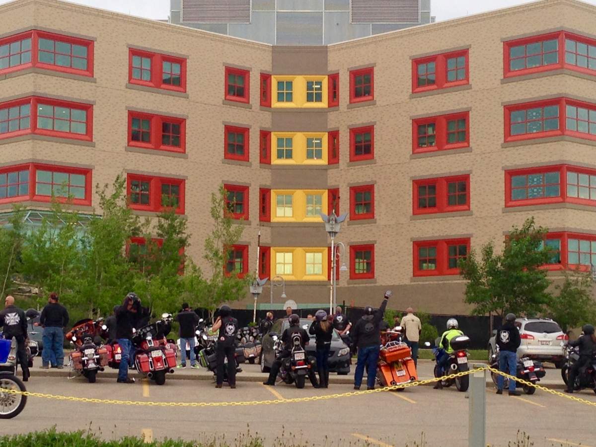 More than 100 bikers rode to the Alberta Children’s Hospital on Wednesday night to show their support for the Jordan family.