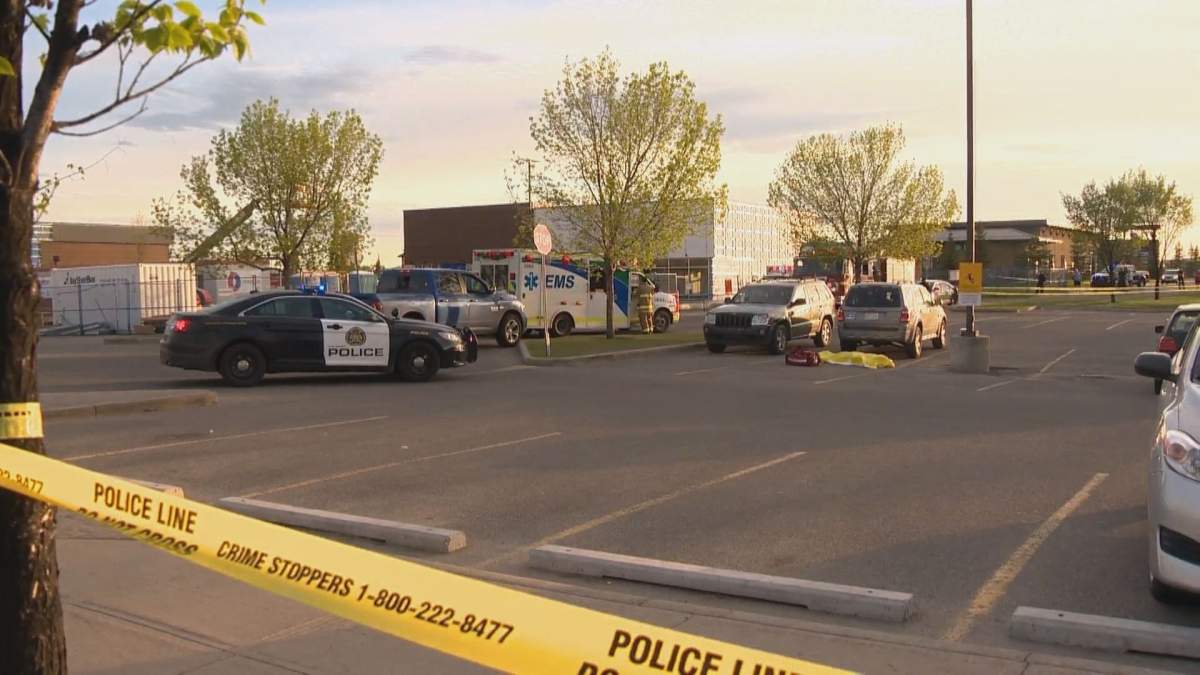 Calgary police on scene of a fatal shooting where two men were killed at a busy southeast shopping mall