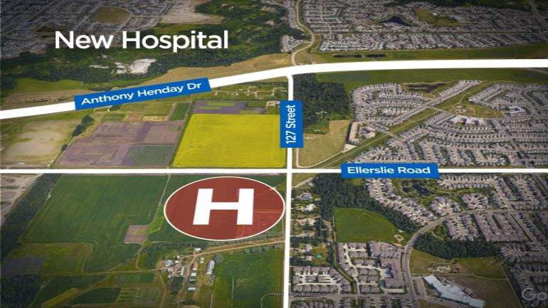 The location of Edmonton\’s new hospital in the southwest.