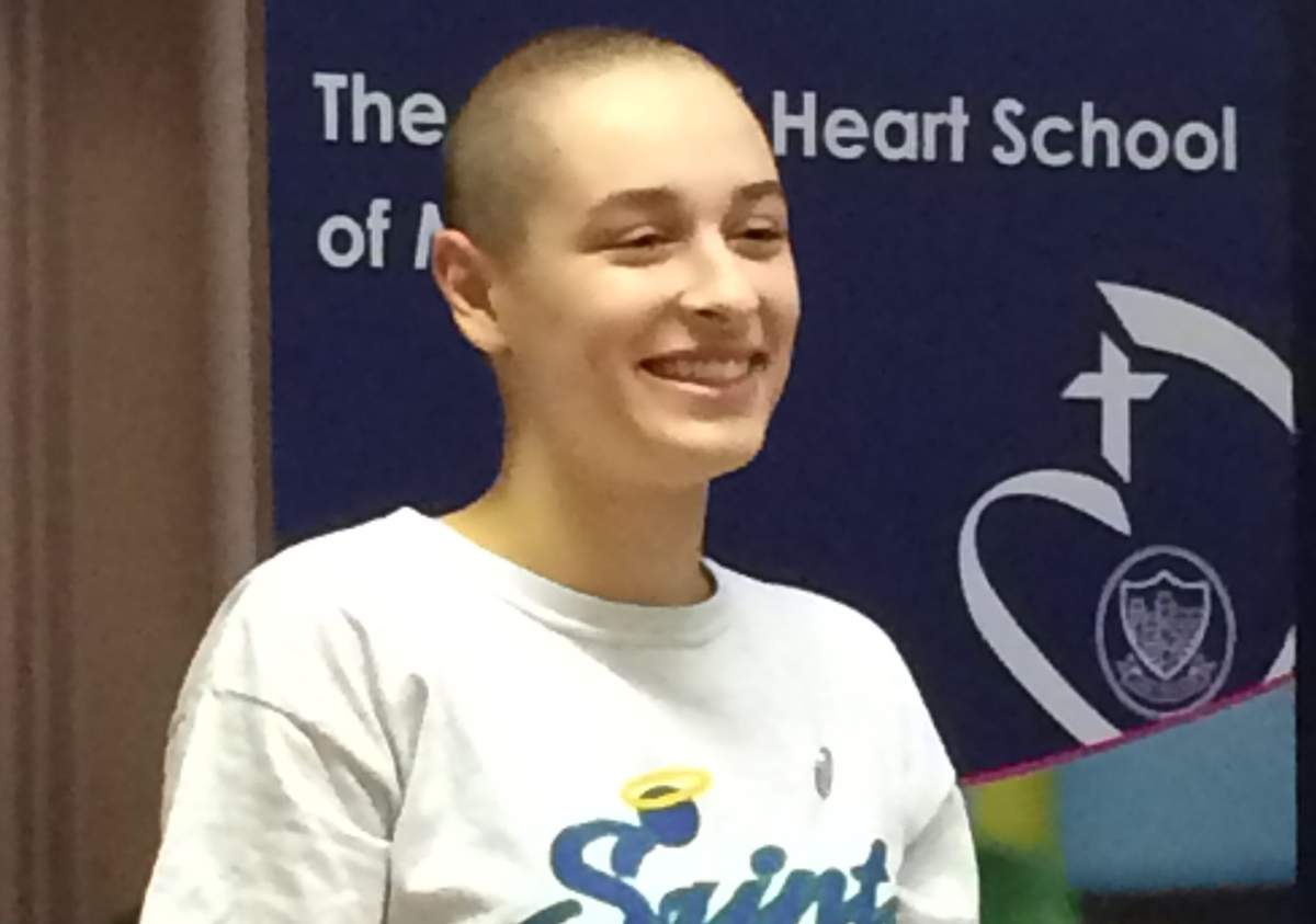 Olivia Iorio after shaving her head for cancer. Monday, May 29, 2017.
