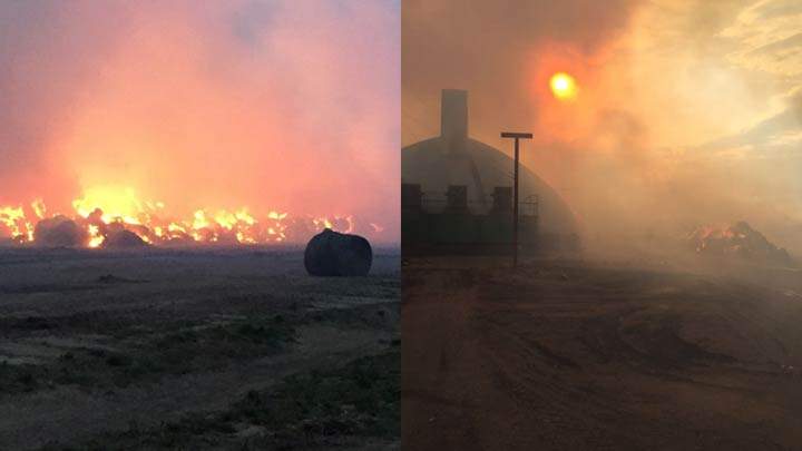 The Outlook Fire Department says anywhere from 1,000 to 1,500 hay bales were lost in a blaze that started on Friday.