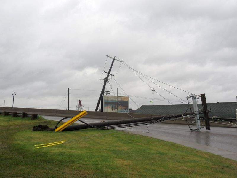 A downed power pole in the area of Blackfoot Trail S.E. and Ogden Road S.E. on Wednesday, May 24, 2017.