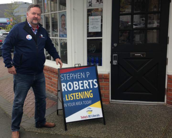 Liberal candidate Stephen Roberts at his campaign office, which is located right next to NDP MLA Gary Holman’s constituency office.