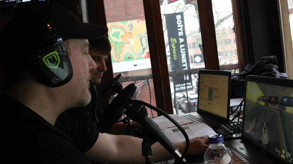 Meltdown Montreal co-owner Roch Turgeon doing colour during Michael Daudignon's play-by-play during Fun-LAN event.
