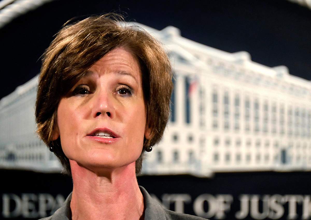 In this June 28, 2016 file photo, then-Deputy Attorney General Sally Yates speaks during a news conference at the Justice Department in Washington