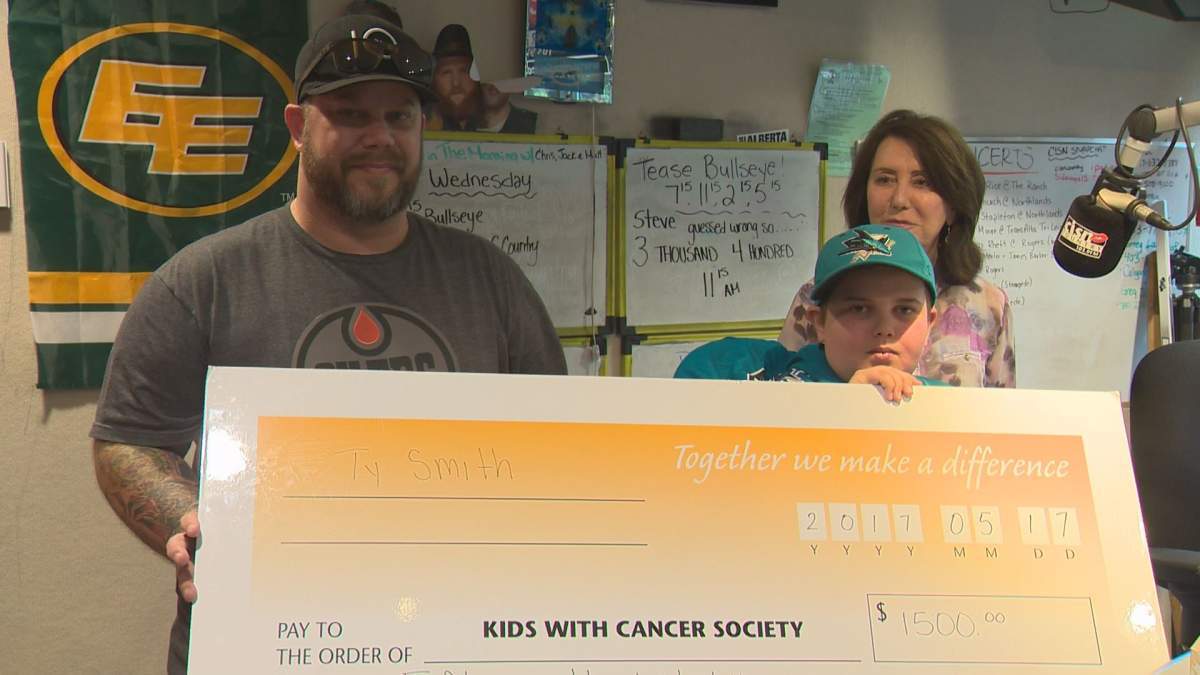 Ty Smith donates $1,500 to the Kids with Cancer Society after being bullied at Edmonton Oilers playoff game for being a San Jose Sharks fan, Wednesday, May 17, 2017. 