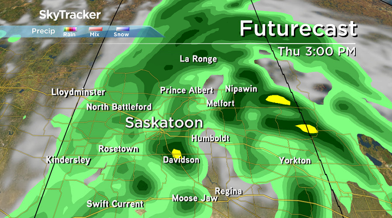 Rain is expected to pick up Thursday afternoon across central Saskatchewan.