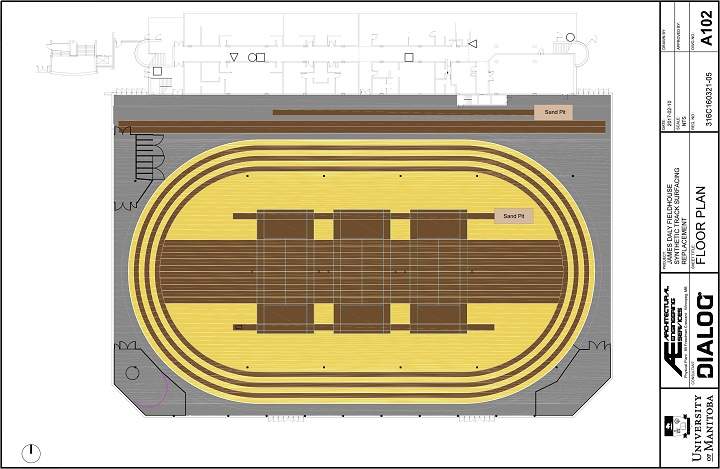 Blueprints show renovation plans for the University of Manitoba\’s James Daly Fieldhouse.