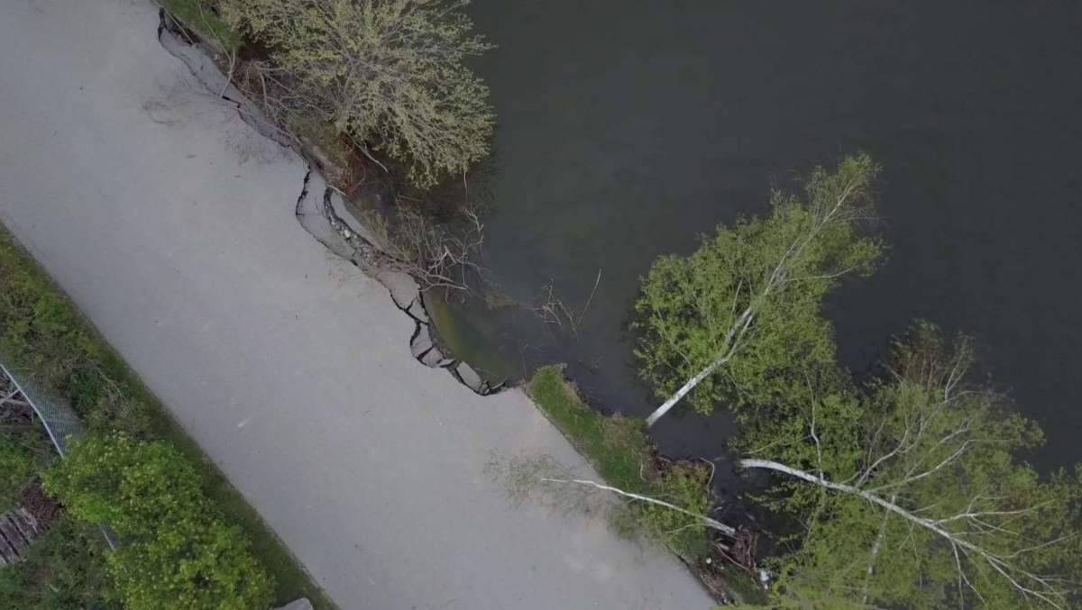 High water levels in Lake Ontario cause damage along Waterfront trail.