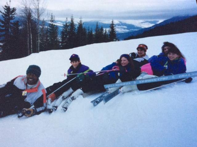 Global Winnipeg's Lauren McNabb (centre, red hair) on a childhood ski trip.