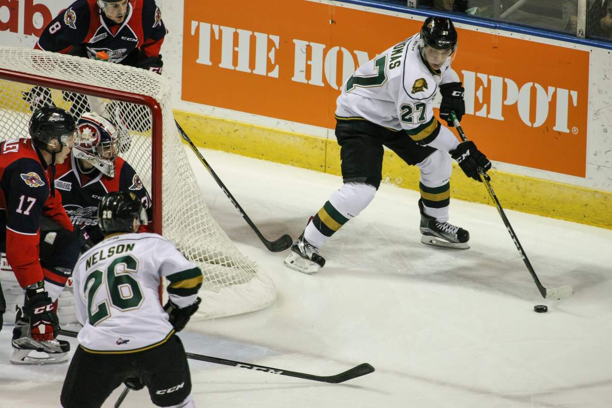 Ontario Hockey League (OHL) game action between the London Knights and the Windsor Spitfires, London, Ont., Oct., 14, 2016. The Knights defeated the Spitfires by a score of 4-0. THE CANADIAN PRESS IMAGES/Mark Spowart.