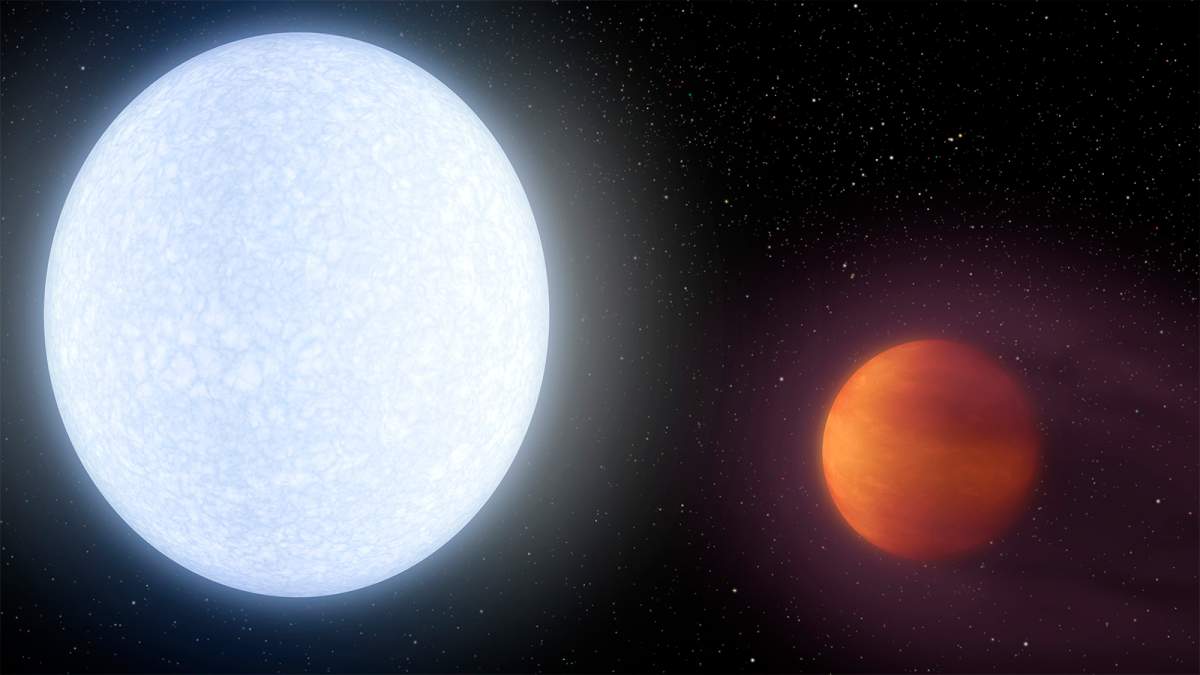 An artist's rendering of super-heated planet KELT-9b and its parent star. It is the hottest gas giant planet discovered so far. 
