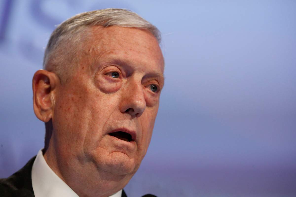 U.S. Secretary of Defense James Mattis delivers his address during the first plenary session of the International Institute for Strategic Studies (IISS) 16th Asia Security Summit in Singapore, 03 June 2017. 