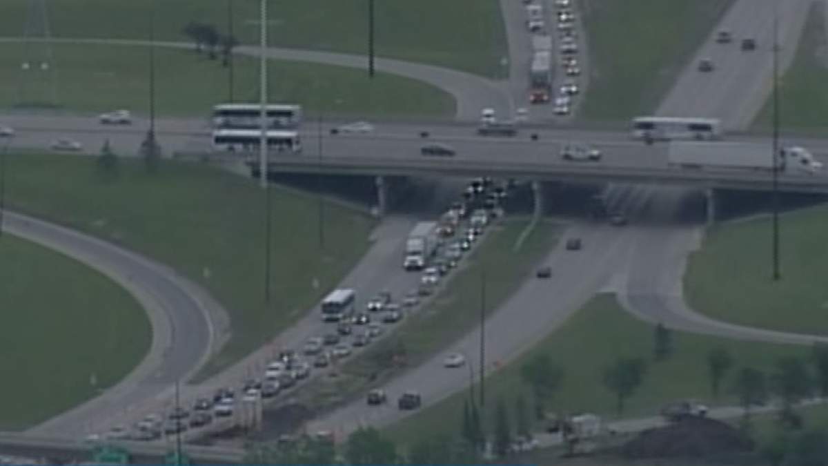 Traffic backed up on Bishop Grandin Boulevard in this file photo.