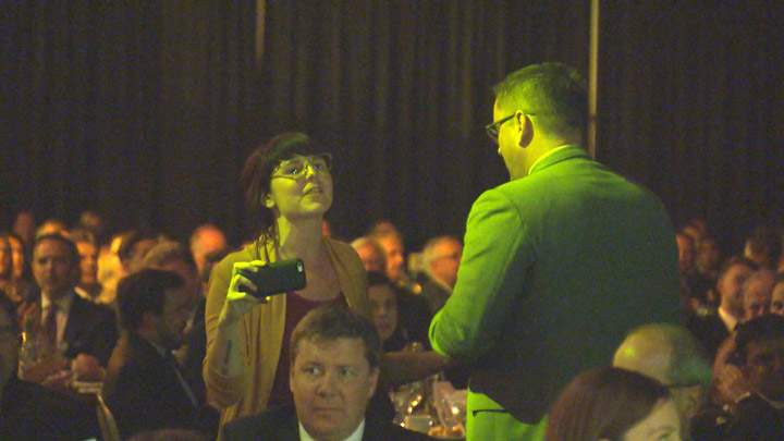 Chelsea Flook, a member of the group Stop the Cuts, was peacefully escorted out the premier’s dinner in Regina on Thursday, June 1, 2017.