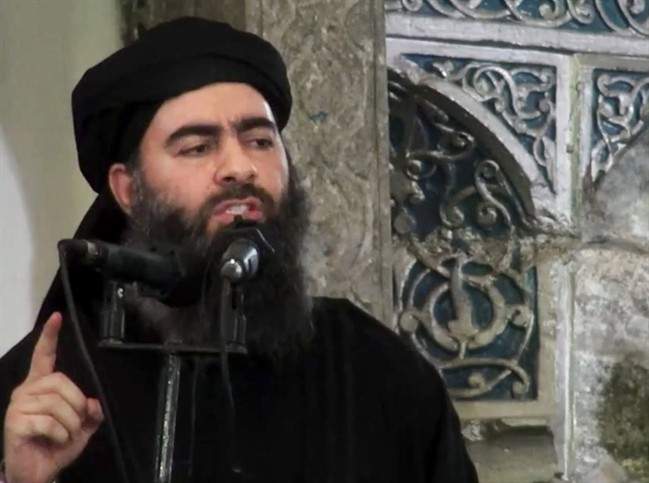This July 5, 2014 file image purports to show the leader of the Islamic State group, Abu Bakr al-Baghdadi, delivering a sermon at a mosque in Iraq.
