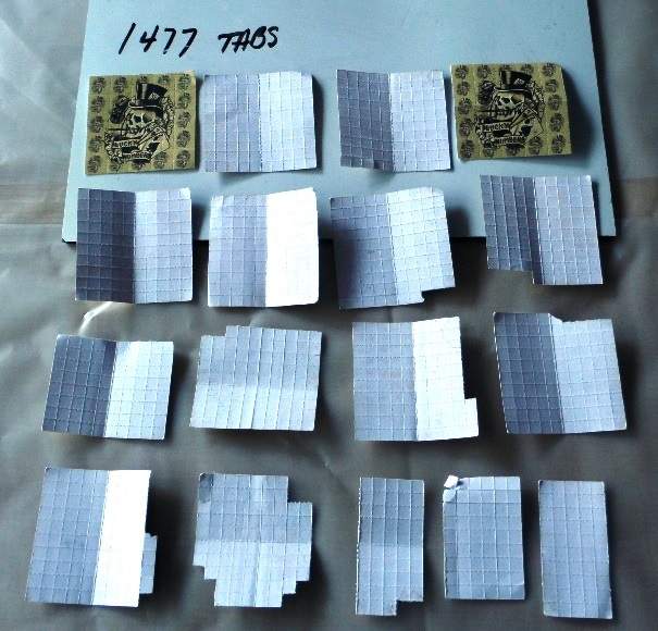 Blotter tabs like these are being distributed on Winnipeg streets called ‘drop dead’.