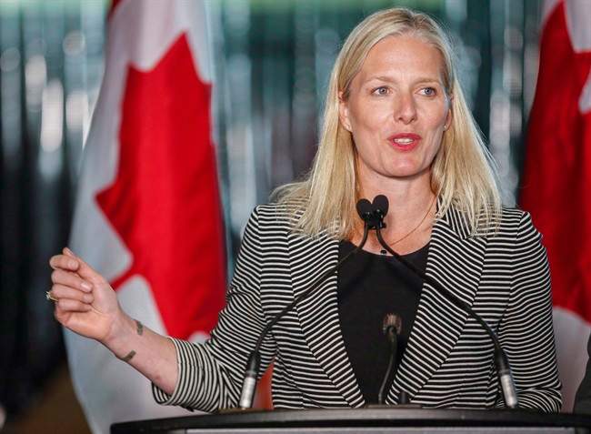 Environment minister Catherine McKenna speaks at an announcement regarding the Pan-Canadian Framework on Clean Growth and Climate Change in Calgary, Alta., Thursday, May 25, 2017. President Donald Trump's decision to pull out of the Paris climate-change agreement is disappointing, but the world is marching inexorably towards a greener future with or without the United States, says Canada's environment minister. 