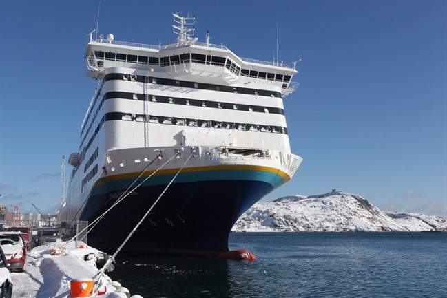 The new Marine Atlantic ferry, Blue Puttees, at dock in St. John's on Friday, Feb. 11, 2011.