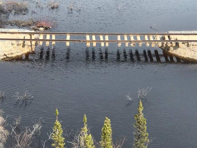 Pictures who extensive damage to rail tracks heading to Churchill after flooding. 