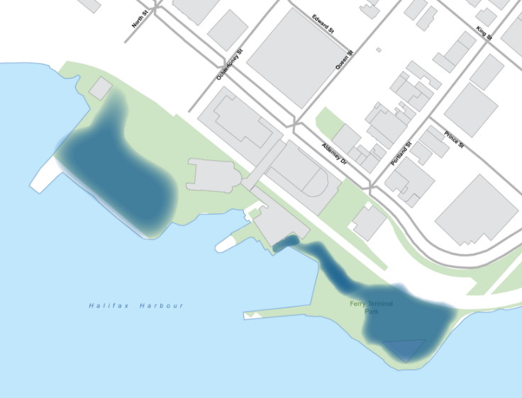 A coverage map for free Wi-Fi coverage at the Dartmouth waterfront.