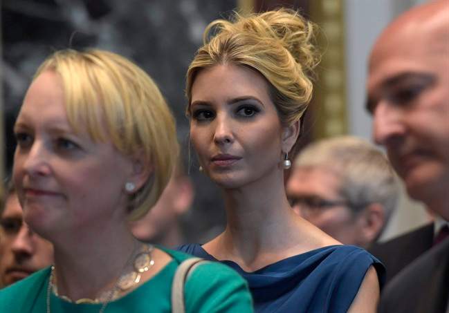 Ivanka Trump listens to her husband, White House senior adviser Jared Kushner as he speaks at the opening session of the White House meeting with technology Chief Executive Officers to mark "technology week," Monday, June 19, 2017.