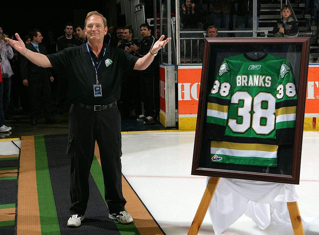 The late Don Brankley stands at ice level at Budweiser Gardens.