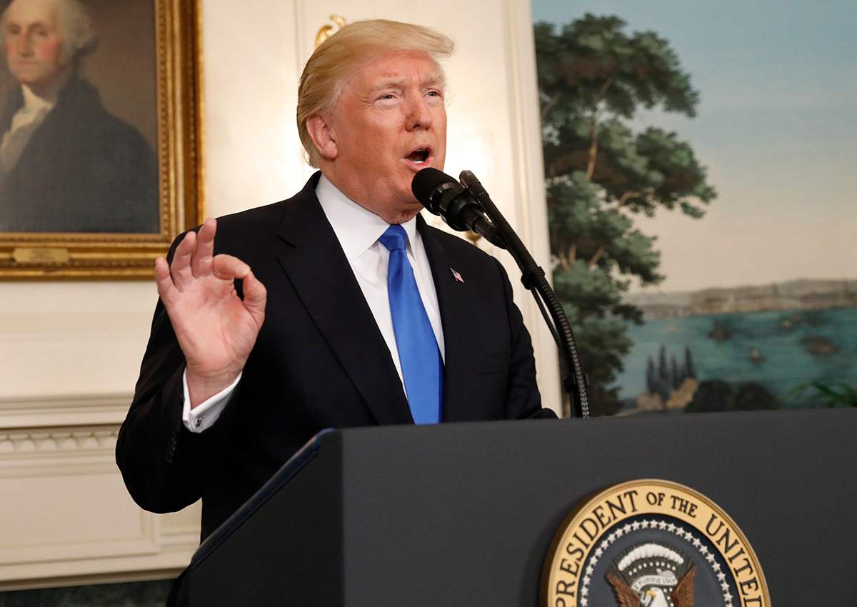 Donald Trump delivers a statement about a shooting at a Congressional Republicans baseball practice from the White House in Washington, U.S., June 14, 2017. 