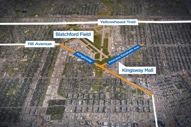 Map showing Edmonton\’s royal intersection. Kingsway and Princess Elizabeth Avenue