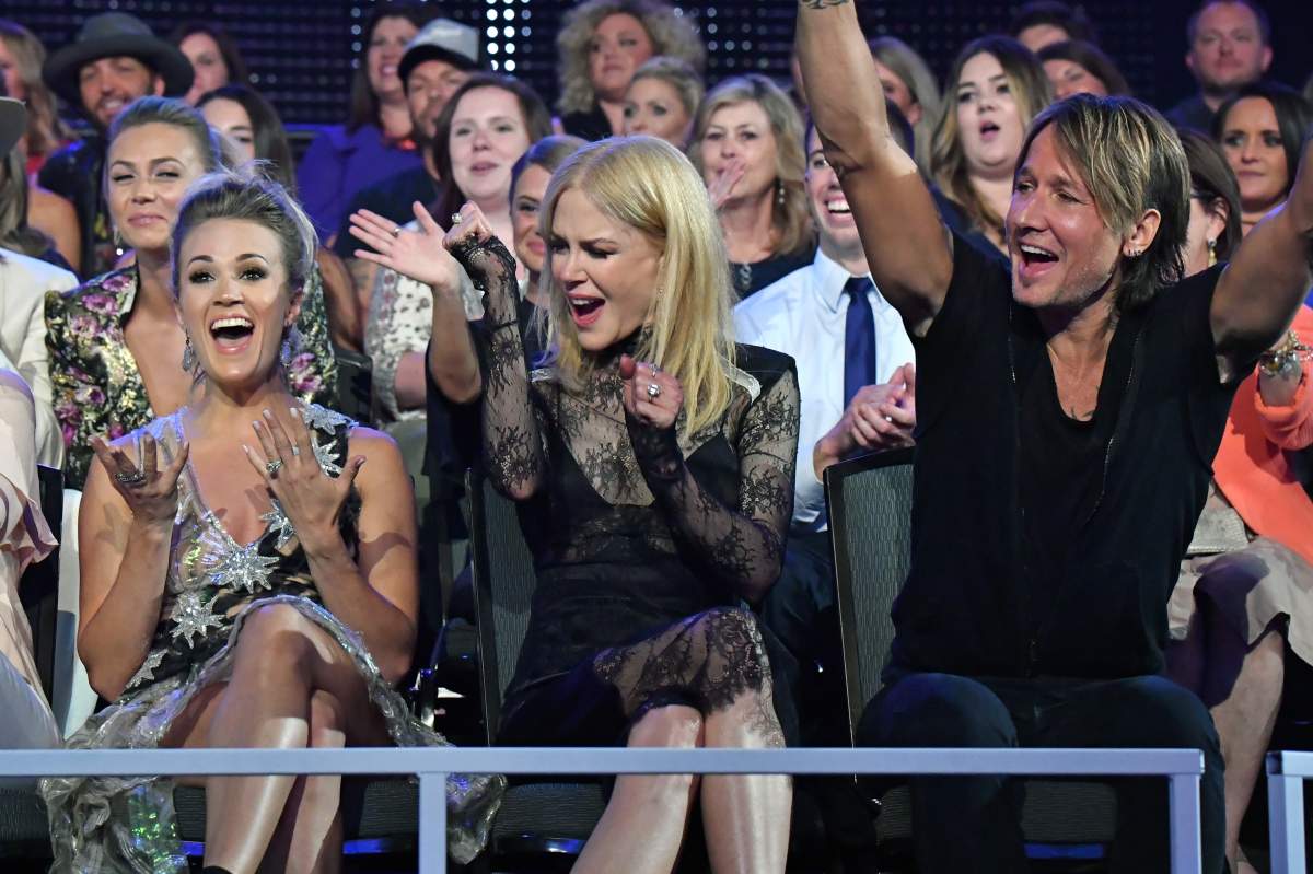 (L-R) Carrie Underwood, Nicole Kidman and Keith Urban attend the 2017 CMT Music Awards at the Music City Center on June 7, 2017 in Nashville, Tennessee.