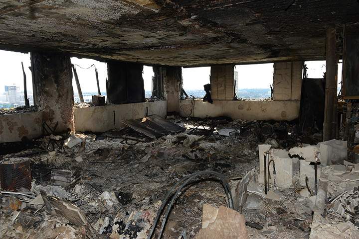 Photo released by Metropolitan Police in London shows what’s left of an apartment inside of Grenfell Tower in the U.K. on June 18, 2017.
