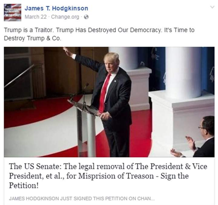 Screenshot of apparent Facebook profile of alleged Virginia shooter James T. Hodgkinson