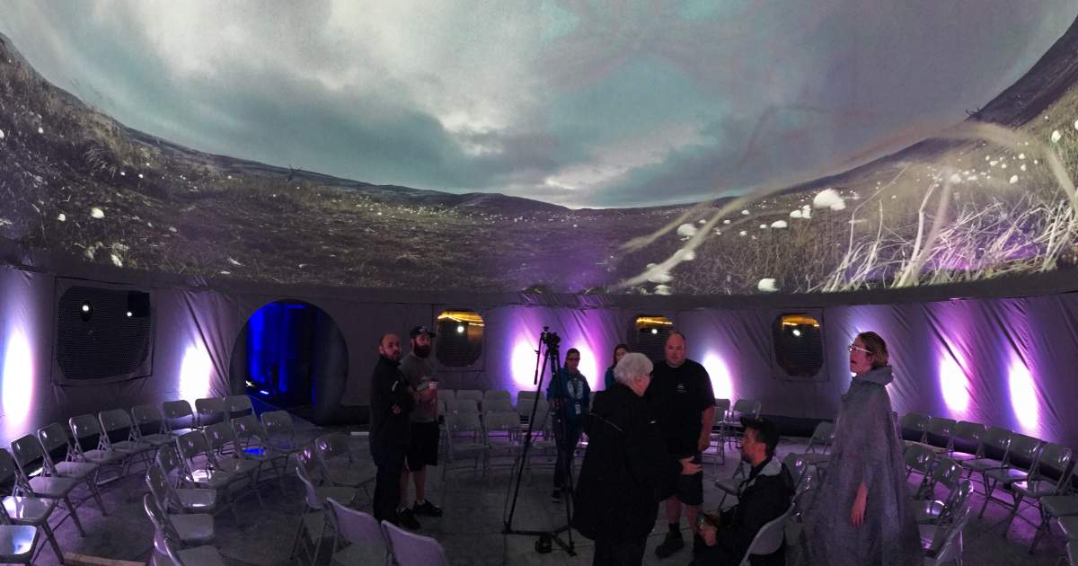The interior of the \’Sesqui Dome\’ set up outside of Budweiser Gardens in London, Ont. as part of Canada 150 celebrations.