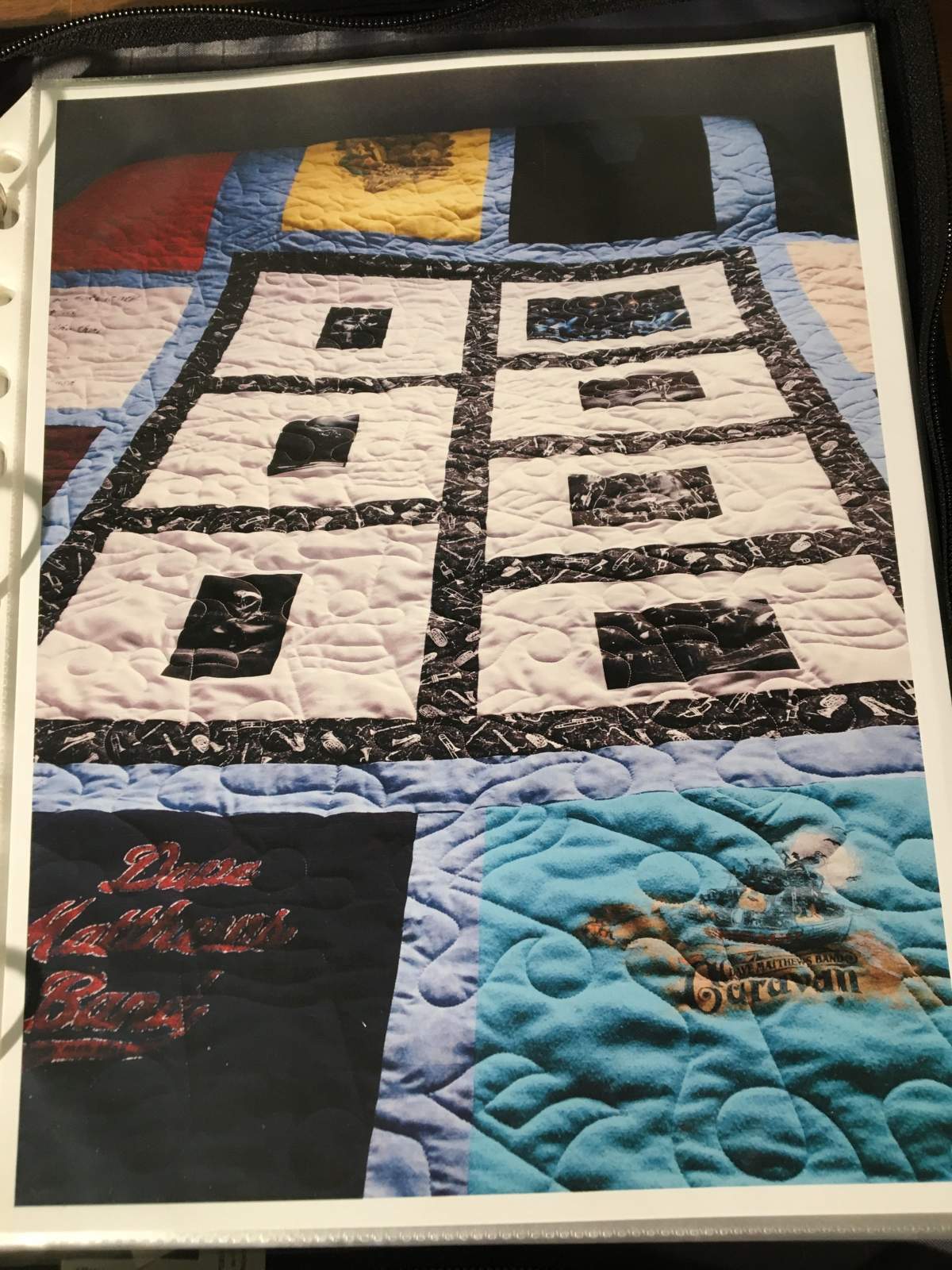 A photo of the quilt Barbara Elias made for the Dave Matthews Band, as a reminder of a band member who passed away