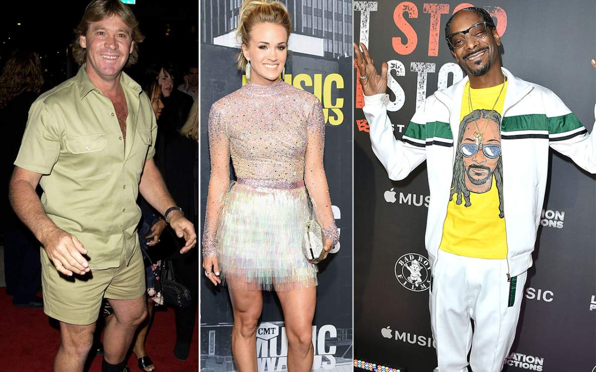 (L-R) Steve Irwin, Carrie Underwood and Snoop Dogg.