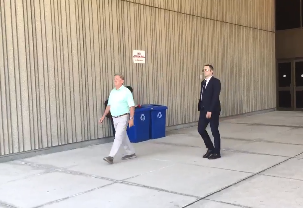 Former teacher James Gardiner (right) leaves the London courthouse after being found guilty of making and possessing child pornography on June 16, 2017.