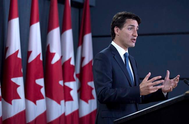 Prime Minister Justin Trudeau speaks during a media availability at the National Press Theatre in Ottawa on Tuesday, June 27, 2017. THE CANADIAN PRESS/Justin Tang.