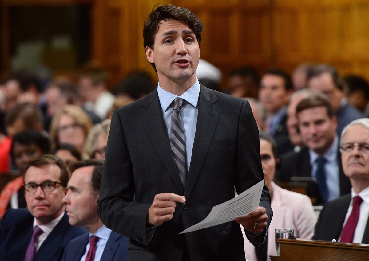 Justin Trudeau stands during question period in the House of Commons on Parliament Hill in Ottawa on Wednesday, June 14, 2017. 