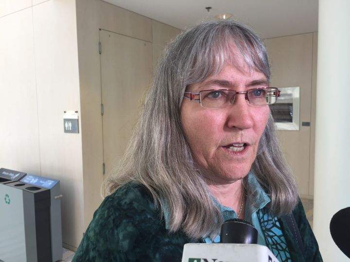 Kate Quinn with the Centre to End All Sexual Exploitation speaks at Edmonton City Hall Monday, June 19, 2017.