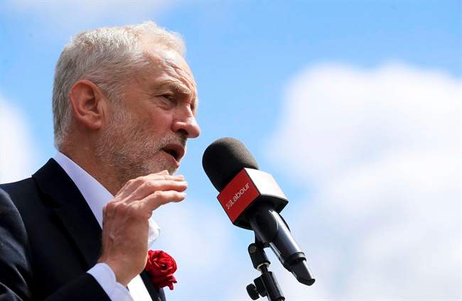 Britain’s Labour party leader Jeremy Corbyn speaks at an event on June 7.